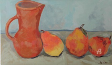 Peinture intitulée "Pichet en terre et…" par Chéker, Œuvre d'art originale, Huile Monté sur Châssis en bois