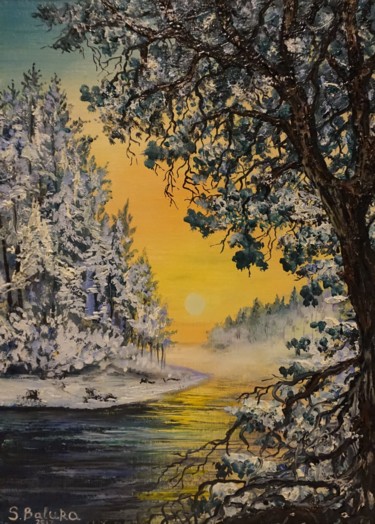 绘画 标题为“"BEAUTIFUL SUNSET"” 由Sergeys Balura, 原创艺术品, 油 安装在木质担架架上