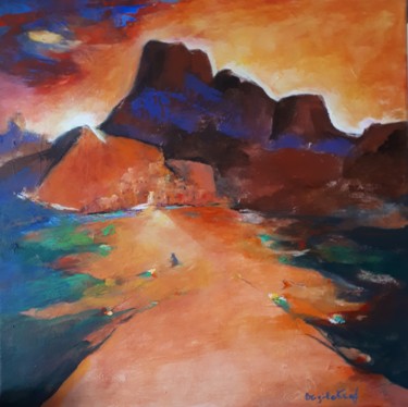 MONTAGNES-5-2018-acrylique-40x40.jpg Painting titled "MONTAGNES-5-2018-ac…" by Brigitte Krief, Original Artwork, Acrylic Mounted on Wood Stretcher frame