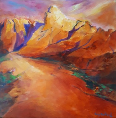 MONTAGNES-6-2018-acrylique-40x40.jpg Painting titled "MONTAGNES-6-2018-ac…" by Brigitte Krief, Original Artwork, Acrylic Mounted on Wood Stretcher frame