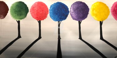 Malerei mit dem Titel "colourful round tre…" von Aisha Haider, Original-Kunstwerk, Acryl