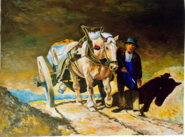 Schilderij getiteld "cheval de labour" door Martine Woellet, Origineel Kunstwerk, Olie