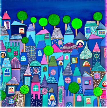 Schilderij getiteld "CHEFCHAOUEN" door Anne Cécile Kabore (JEPORTEBONHEUR), Origineel Kunstwerk, Acryl