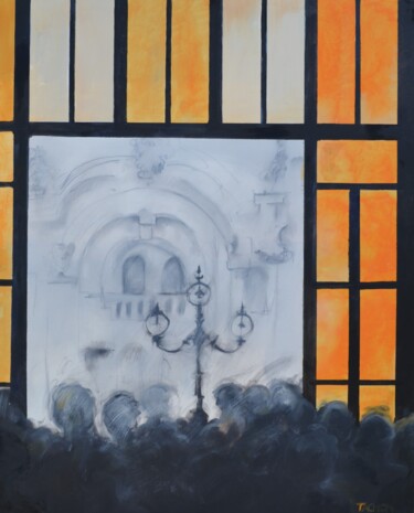 Painting titled "gare-de-porto" by Jean Pierre Tachon, Original Artwork, Acrylic