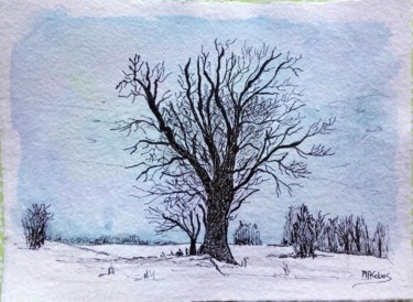 Peinture intitulée "Châtaignier solitai…" par Marian Cobos, Œuvre d'art originale, Encre