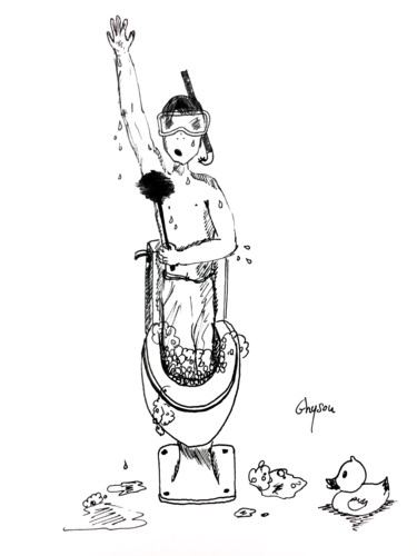 图画 标题为“douche-dans-les-wc” 由Dominique Kuehn, 原创艺术品, 墨