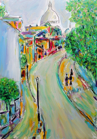Peinture intitulée "Sur le chemin de l'…" par Jean Mirre, Œuvre d'art originale, Huile