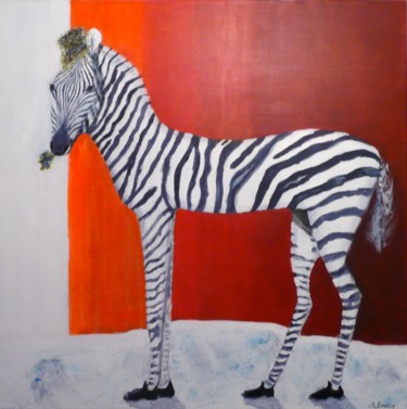 Painting titled "112-zèbre" by Gilles Janson, Original Artwork, Oil