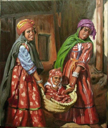 Pittura intitolato "jeunes filles de bo…" da Mohamed Yazid Kaddouri, Opera d'arte originale