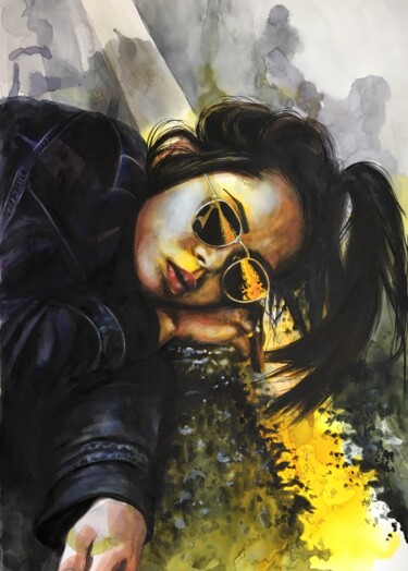 Malerei mit dem Titel "Japanurban" von Madeline Berger (MadB), Original-Kunstwerk, Aquarell