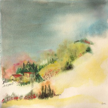 Peinture intitulée "Arrière-pays aux ni…" par Clau Redier-Clément, Œuvre d'art originale, Aquarelle
