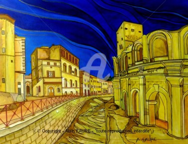 ARLES EN SOMMEIL Painting titled "ARLES EN SOMMEIL" by Alain Faure, Original Artwork, Acrylic Mounted on Wood Stretcher frame