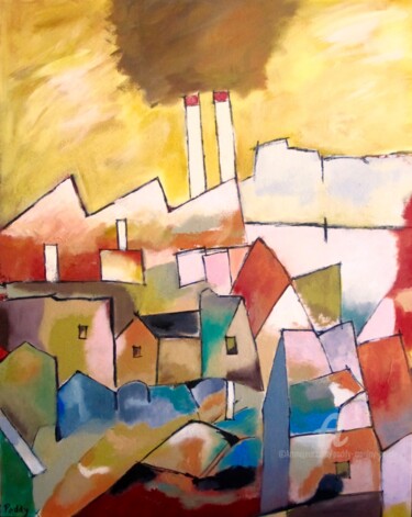 Malerei mit dem Titel "Usine et pollution" von Paddy Manlay (Paddy), Original-Kunstwerk, Acryl