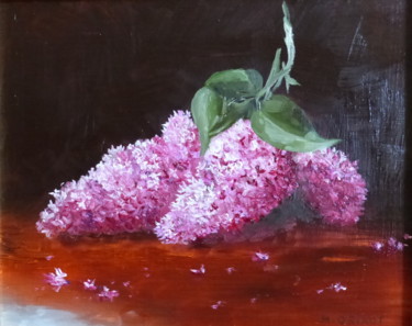 Painting titled "Branche de lilas" by H. Oriaut, Original Artwork, Oil