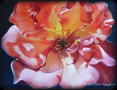 绘画 标题为“rose ancienne” 由Christine Mergnat, 原创艺术品, 粉彩