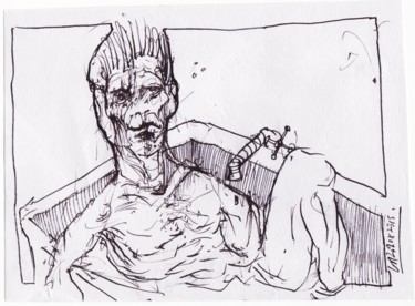 Zeichnungen mit dem Titel "Marat (1)" von Stephan Rodriguez Warnemünde, Original-Kunstwerk, Tinte