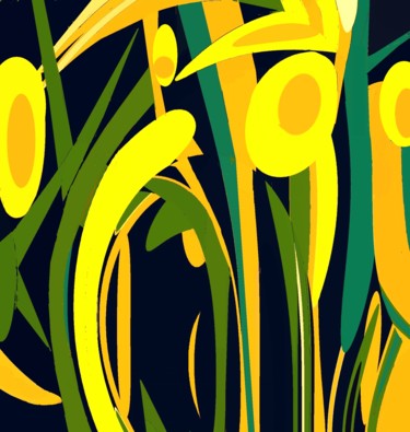 Digital Arts titled "Sunflowers at dawn I" by Peter Jalesh, Original Artwork, Digital Painting