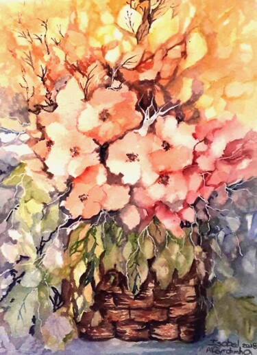 O Cesto Pintura intitulada "O Cesto" por Isabel Alfarrobinha, Obras de arte originais, Aquarela