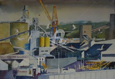 绘画 标题为“Les silos du port d…” 由Claude Marchalot, 原创艺术品, 水彩
