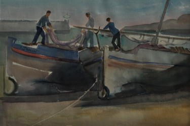 绘画 标题为“Départ à la pêche II” 由Philippe Jamin, 原创艺术品, 水彩