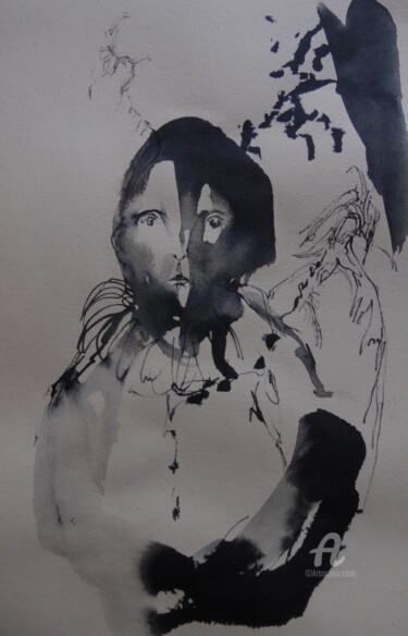 Peinture intitulée "Petit être à coller…" par Constance Robine, Œuvre d'art originale, Encre