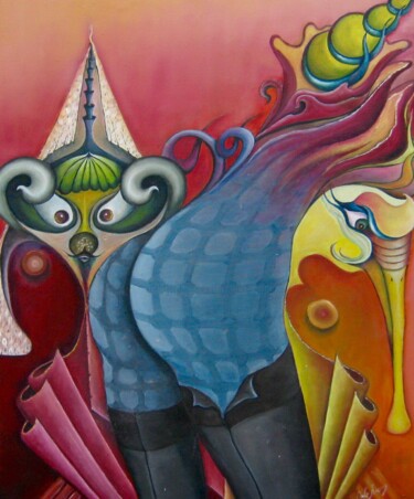 Painting titled "Zwarte nylons" by Bob Ivens, Original Artwork, Oil Mounted on Wood Stretcher frame