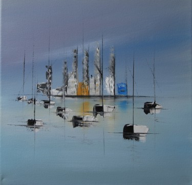 Pittura intitolato "Sailing ship and ci…" da Patrice Butel, Opera d'arte originale, Olio
