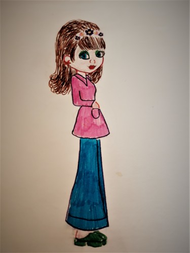 Dessin intitulée "Petite fille soixan…" par Myriam Gylon, Œuvre d'art originale, Marqueur