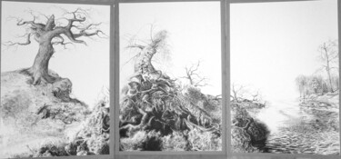 Zeichnungen mit dem Titel "Triptyque" von Charles Dubus, Original-Kunstwerk, Tinte