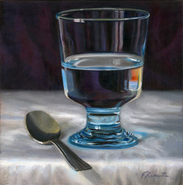 Painting titled "Verre d'Eau et Cuil…" by Frederic Reverte, Original Artwork, Oil