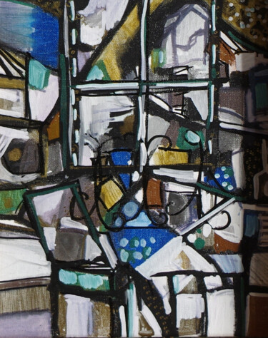 Peinture intitulée "Repères en or et bl…" par Muriel Cayet, Œuvre d'art originale