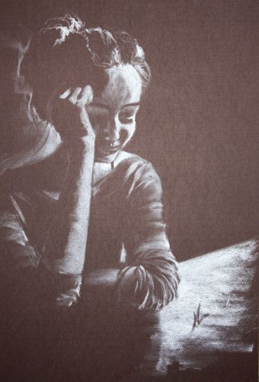 Fille aux yeux fermés. Girl with closed eyes. 绘画 标题为“Fille aux yeux ferm…” 由Natalia Laletina, 原创艺术品, 粉彩