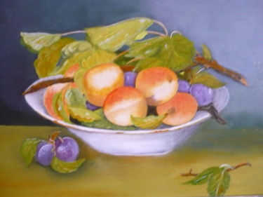 Peinture intitulée "Pêches et prunes" par Josy Chatain, Œuvre d'art originale