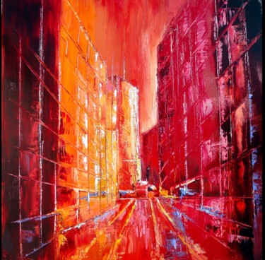 Peinture intitulée "Soir new-yorkais" par Hélène Molina, Œuvre d'art originale, Huile
