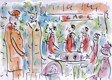 Peinture intitulée "BONHEUR CAFÉ,PARIS" par Jean Mirre, Œuvre d'art originale, Huile