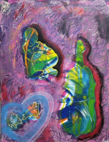 Painting titled "Une femme, un violo…" by Aude Peris, Original Artwork, Acrylic Mounted on Wood Stretcher frame