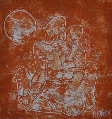Couple au soleil III Printmaking titled "Couple au soleil III" by Philippe Jamin, Original Artwork, Linocuts