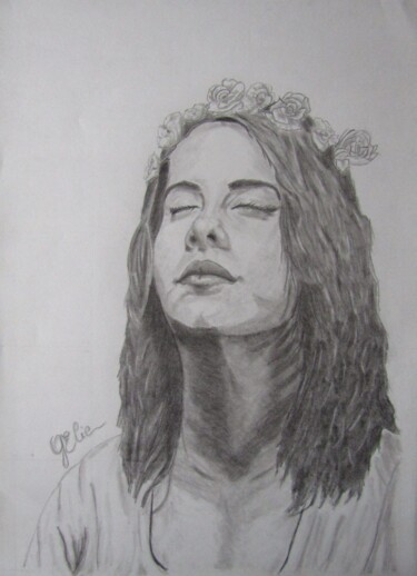 Dessin intitulée "Jeune fille aux fle…" par Elodie Gaschy (GElie), Œuvre d'art originale, Graphite