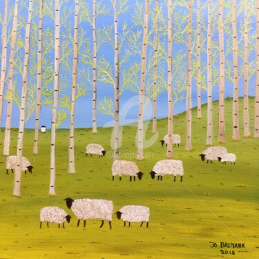 les bouleaux Peinture intitulée "les bouleaux" par Jo Baumann, Œuvre d'art originale, Acrylique