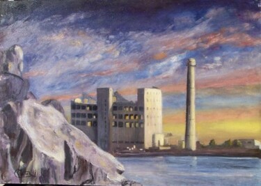 Pintura titulada "Cerro de Montevideo…" por Rosario De Mattos, Obra de arte original, Oleo