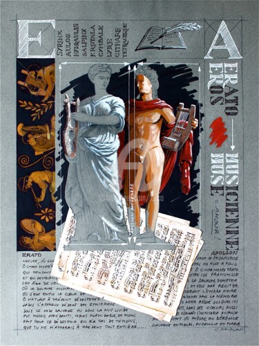 Dessin intitulée "ERATO & EROS" par Carlo Maiolini, Œuvre d'art originale
