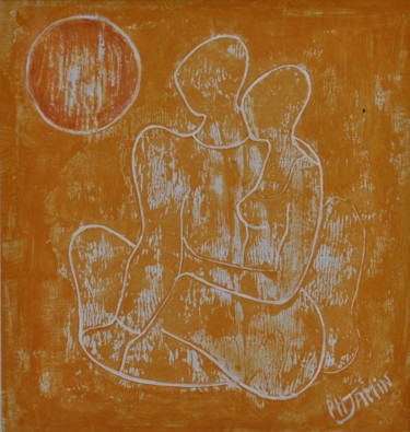 Couple au soleil II Printmaking titled "Couple au soleil II" by Philippe Jamin, Original Artwork, Linocuts
