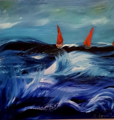 Peinture intitulée "Mer agité" par Beatrice Leveille, Œuvre d'art originale, Huile