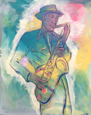 sax man Painting titled "sax man" by Simon Taylor, Original Artwork