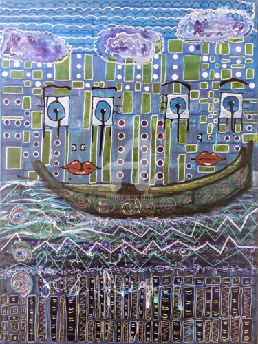 Ceux qui étaient dans la même barque Painting titled "Ceux qui étaient da…" by Pinkivioletblue, Original Artwork, Acrylic Mounted on Wood Stretcher frame
