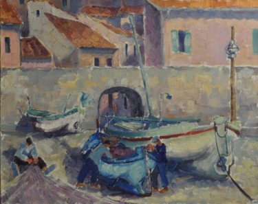 绘画 标题为“Devant le porche” 由Philippe Jamin, 原创艺术品, 油 安装在木质担架架上