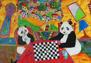 Peinture intitulée "les joueurs de dames" par Kpbc, Œuvre d'art originale, Acrylique