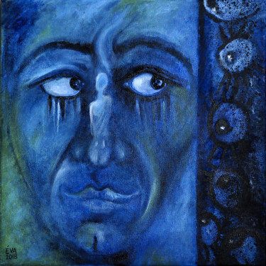 Peinture intitulée "Regard bleu" par Eva Mifsud, Œuvre d'art originale, Huile