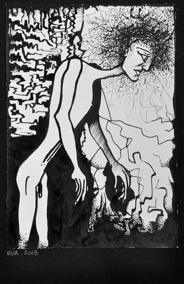 Dessin intitulée "Abattement" par Eva Mifsud, Œuvre d'art originale, Encre