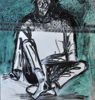Dessin intitulée "Assis" par Eva Mifsud, Œuvre d'art originale